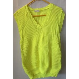 Vintage Adele Acrylic Sweater Vest Neon‎ Yellow Women's M
